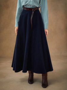 Jane Collection - Mineral Blue Wool-Blend Midi Skirt with Pockets - Image 3