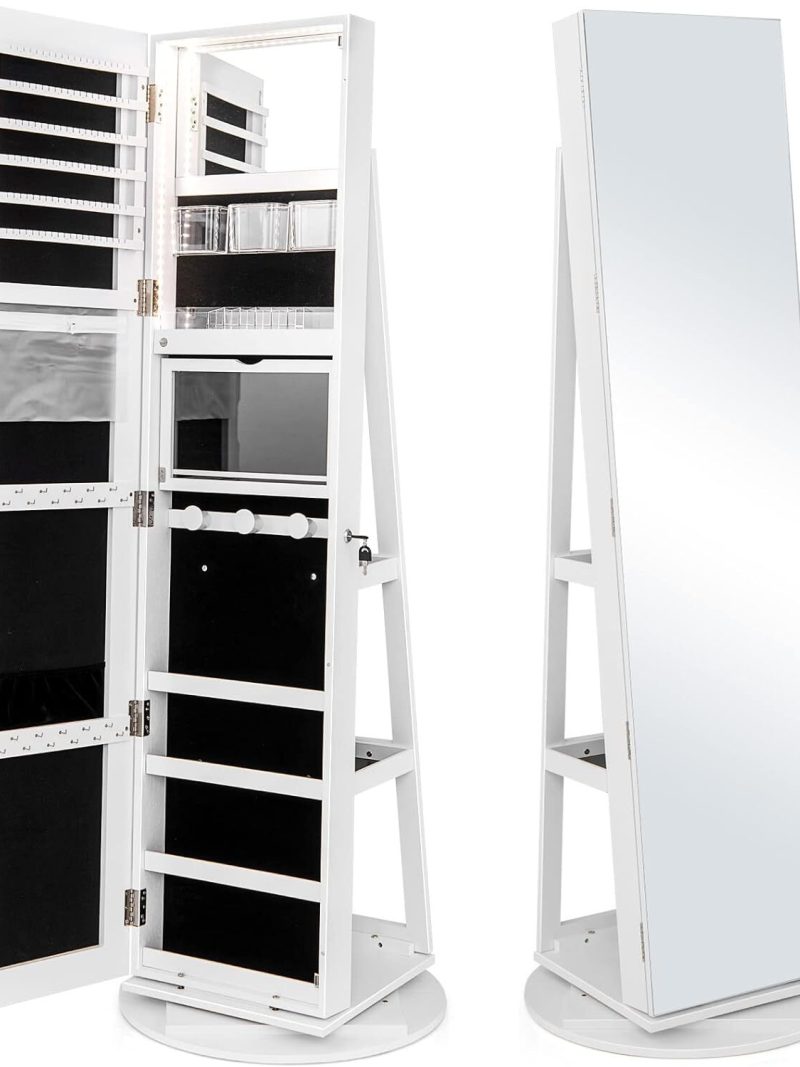 💝 Specials of the week💝360° rotating full-length mirrored cabinets with tri-color LED lights to illuminate every treasure💄💍💎