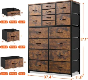 🔥Today's discount is only $32.99-🔥Enhomee Tall Dresser For Bedroom, 16 Deep Drawers Large Dresser, Brown Double Dresser, Chest Of Drawers For Closet, Highboy - Image 4