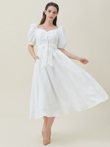 Plain Wedding Square Neck Regular Fit Short Sleeves Dress, White - Image 2