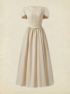Linen Maxi Dress, Short Sleeve, Princess-cut Waist,  Crew Neck, Tea Party, Linen Blend, Plain - Image 2
