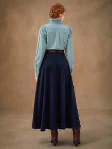 Jane Collection - Mineral Blue Wool-Blend Midi Skirt with Pockets - Image 4