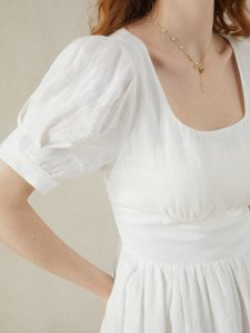 Linen Maxi Dress, Puff Sleeve, Short Sleeve, Square Neck, Vintage Dress, Linen, White - Image 9